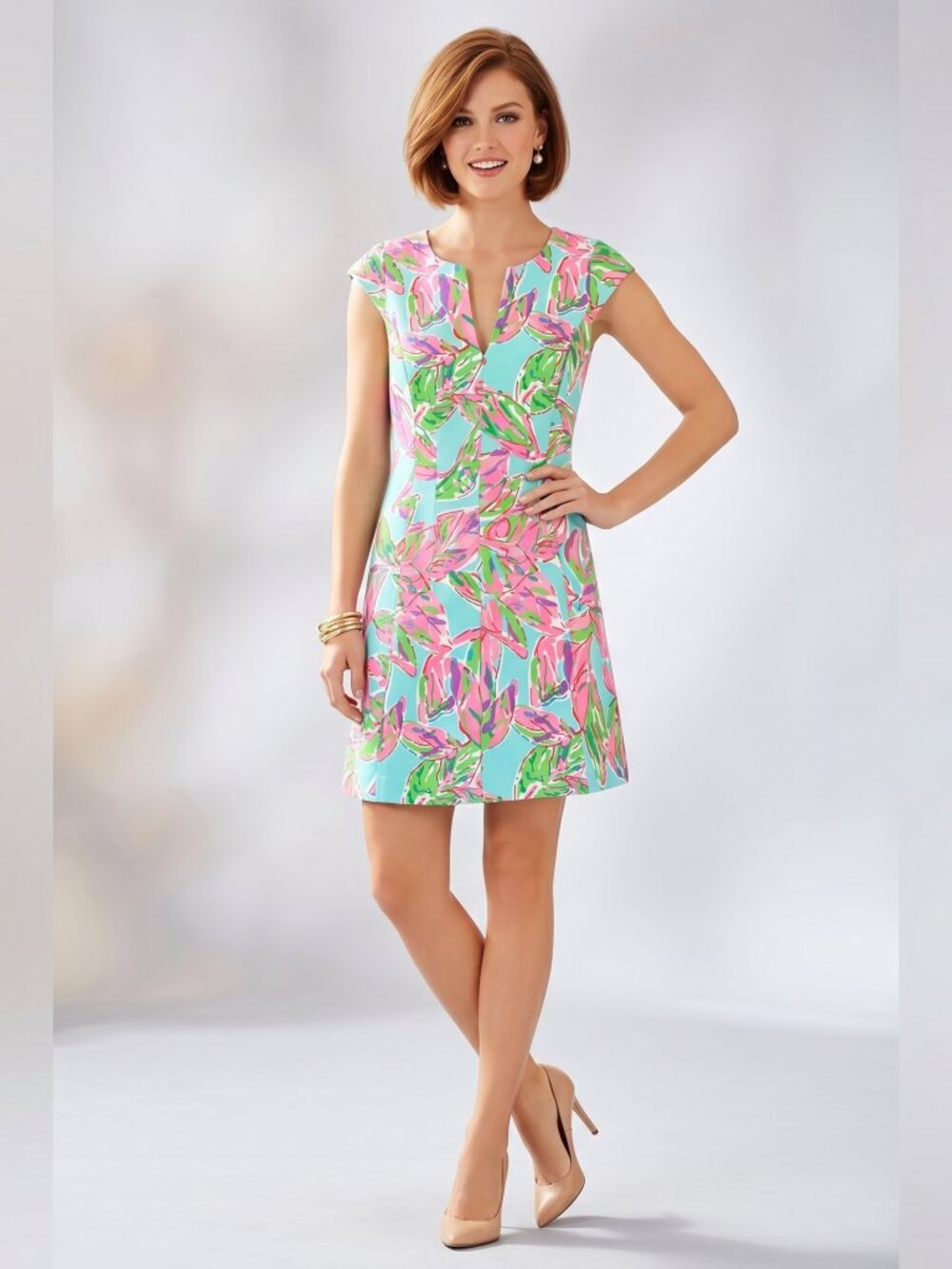 Lilly Pulitzer size SM Vibrant Tropical Print A-Line Dress - Pink, Green, Aqua